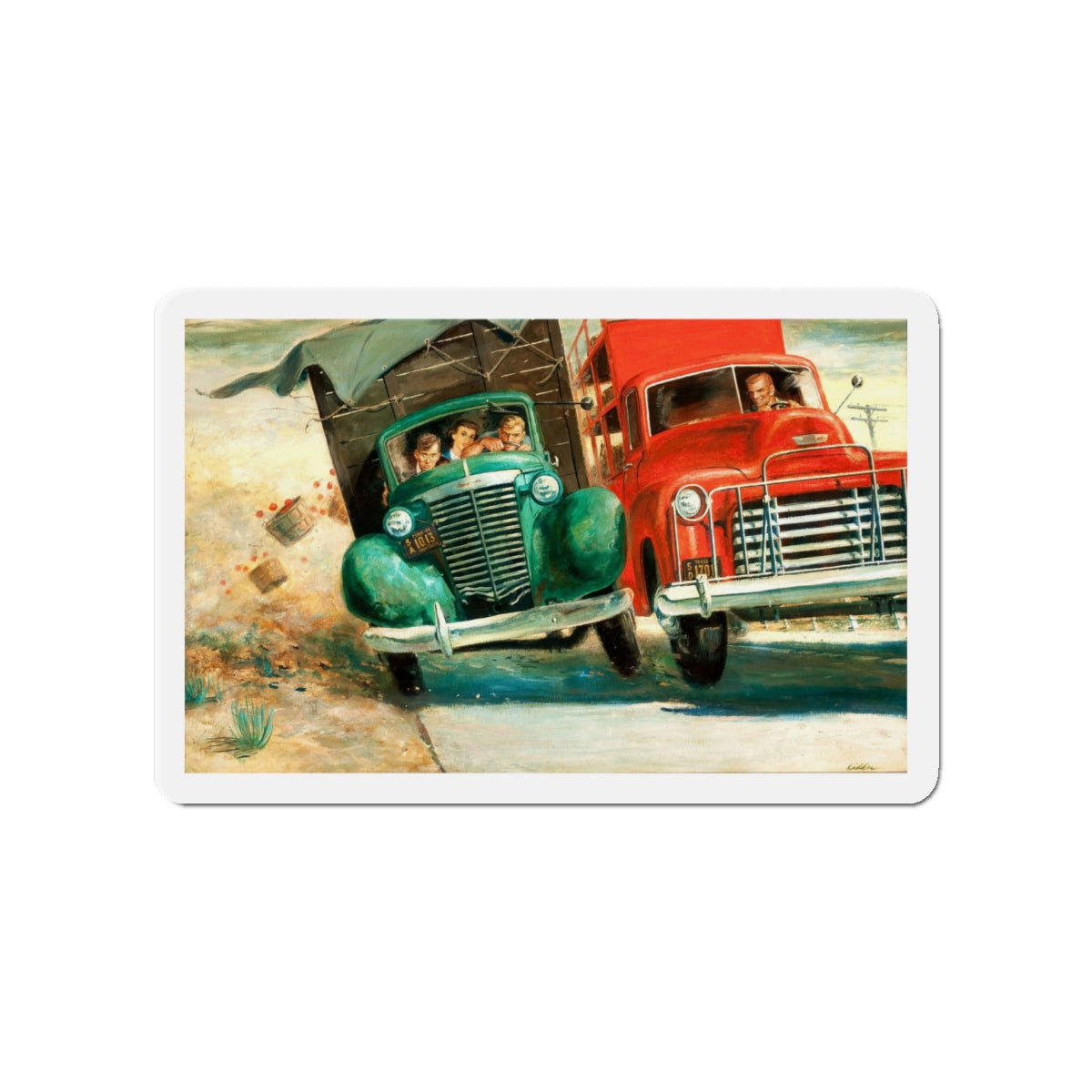 Mike Harlowe Writes a Letter, Saturday Evening Post illustration (Magazine Illustration) Refrigerator Magnet-4" x 4"-The Sticker Space