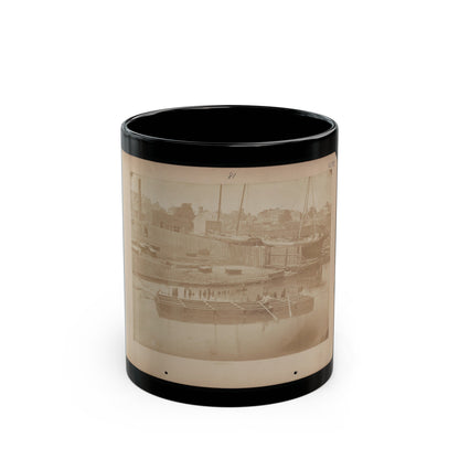 Military Construction In Northern Virginia Man Rowing Raft Of Blanket Boats On The Potomac River (U.S. Civil War) Black Coffee Mug-11oz-The Sticker Space