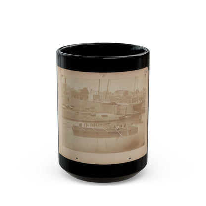 Military Construction In Northern Virginia Man Rowing Raft Of Blanket Boats On The Potomac River (U.S. Civil War) Black Coffee Mug-15oz-The Sticker Space