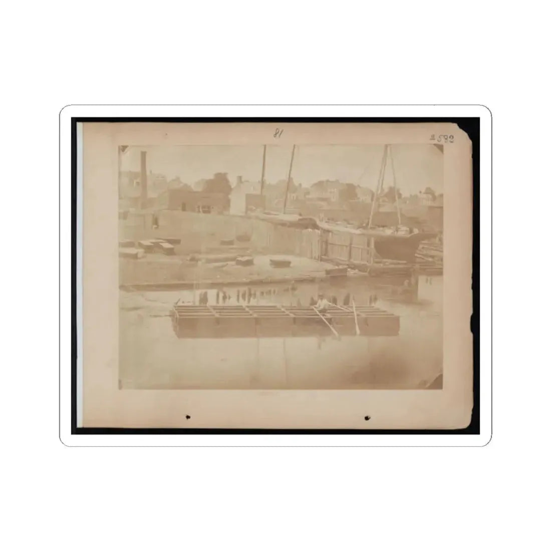 Military Construction in Northern Virginia  Man Rowing Raft of Blanket Boats on the Potomac River (U.S. Civil War) STICKER Vinyl Kiss-Cut Decal 2 Inch White - The Sticker Space