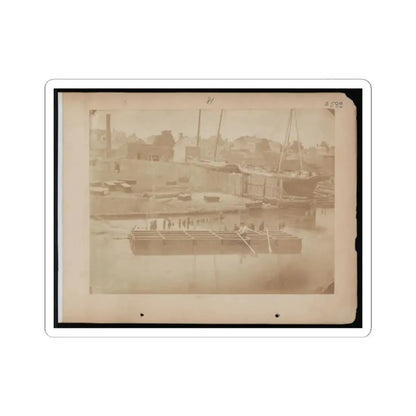 Military Construction in Northern Virginia  Man Rowing Raft of Blanket Boats on the Potomac River (U.S. Civil War) STICKER Vinyl Kiss-Cut Decal 2 Inch White - The Sticker Space