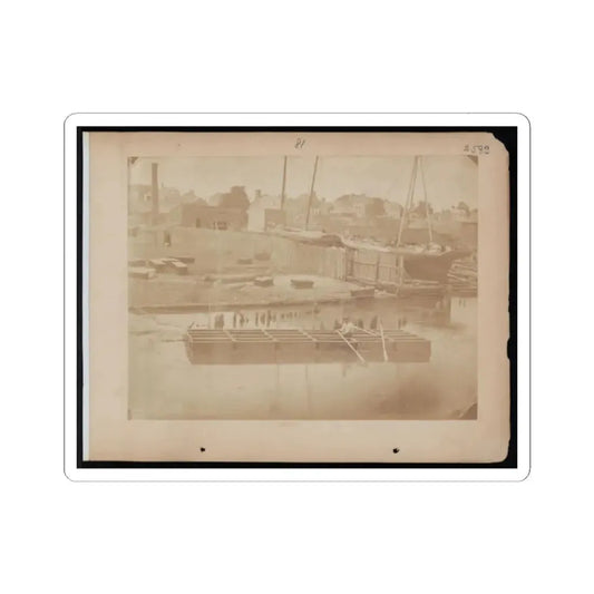 Military Construction in Northern Virginia  Man Rowing Raft of Blanket Boats on the Potomac River (U.S. Civil War) STICKER Vinyl Kiss-Cut Decal 2 Inch White - The Sticker Space