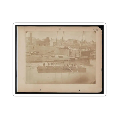 Military Construction in Northern Virginia  Man Rowing Raft of Blanket Boats on the Potomac River (U.S. Civil War) STICKER Vinyl Kiss-Cut Decal 4 Inch White - The Sticker Space