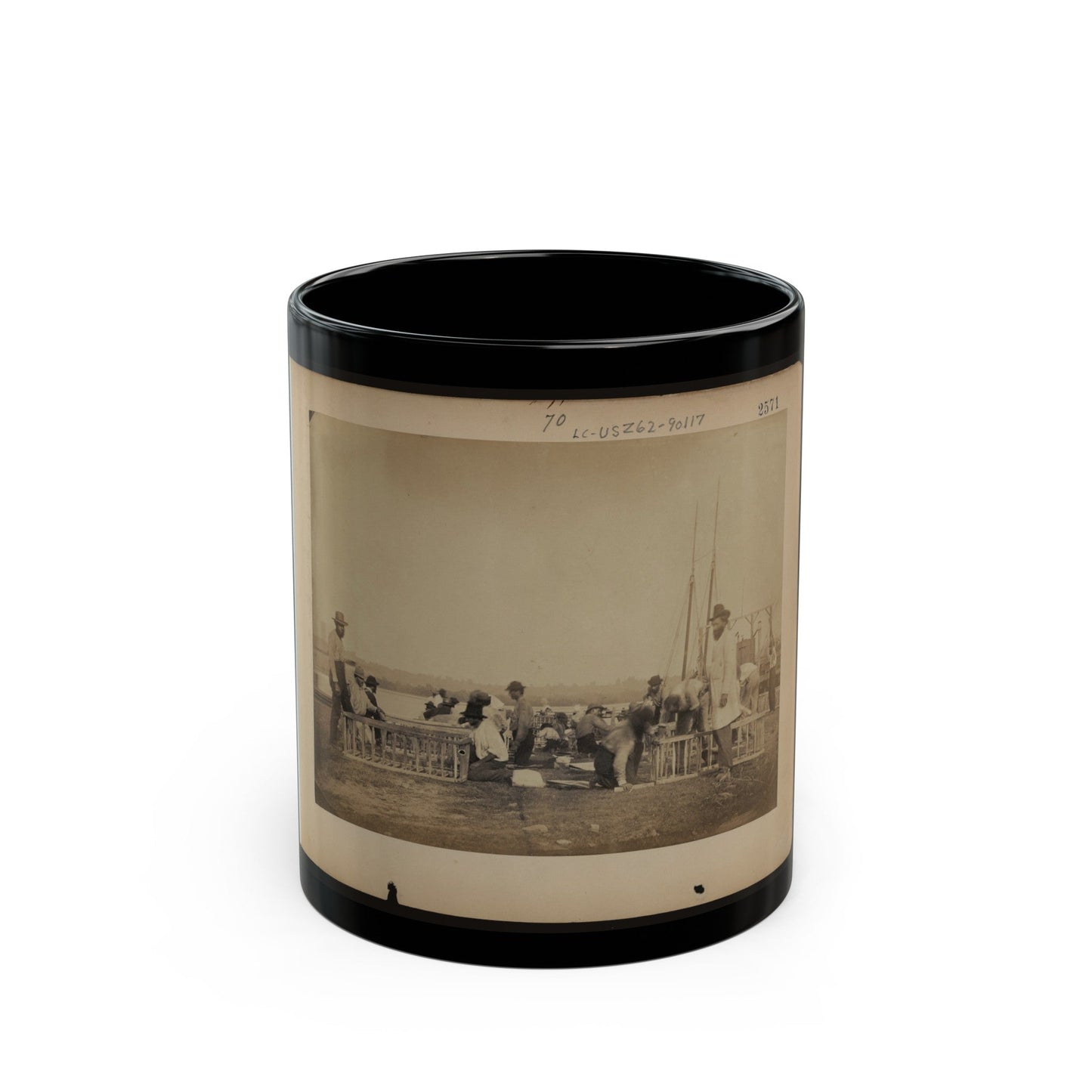 Military Construction In Northern Virginia Men Making Frames For Blanket Boats By The Potomac River (U.S. Civil War) Black Coffee Mug-11oz-The Sticker Space