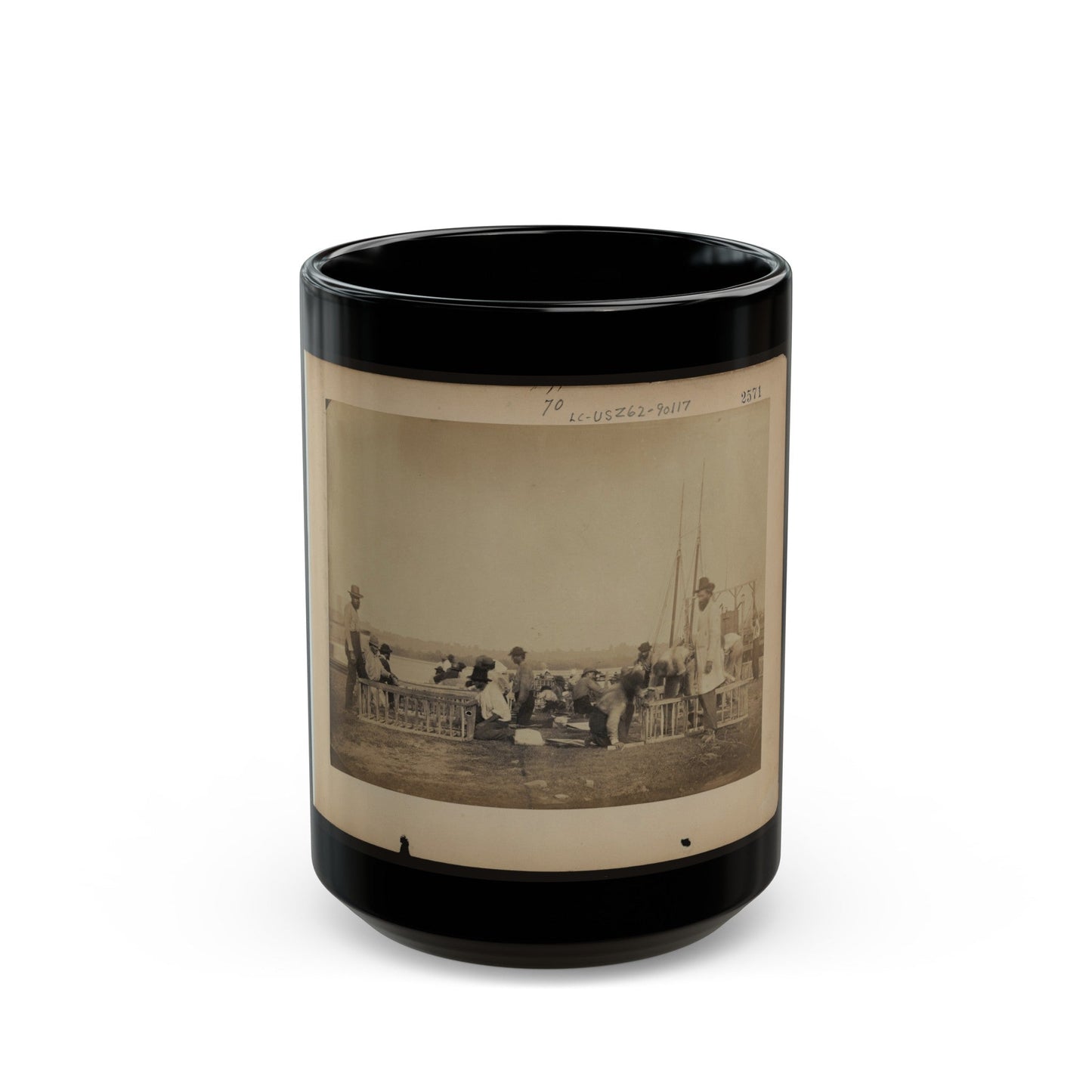 Military Construction In Northern Virginia Men Making Frames For Blanket Boats By The Potomac River (U.S. Civil War) Black Coffee Mug-15oz-The Sticker Space