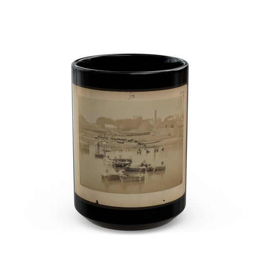 Military Construction In Northern Virginia Men Sitting In Blanket Boats On The Potomac River (U.S. Civil War) Black Coffee Mug-15oz-The Sticker Space