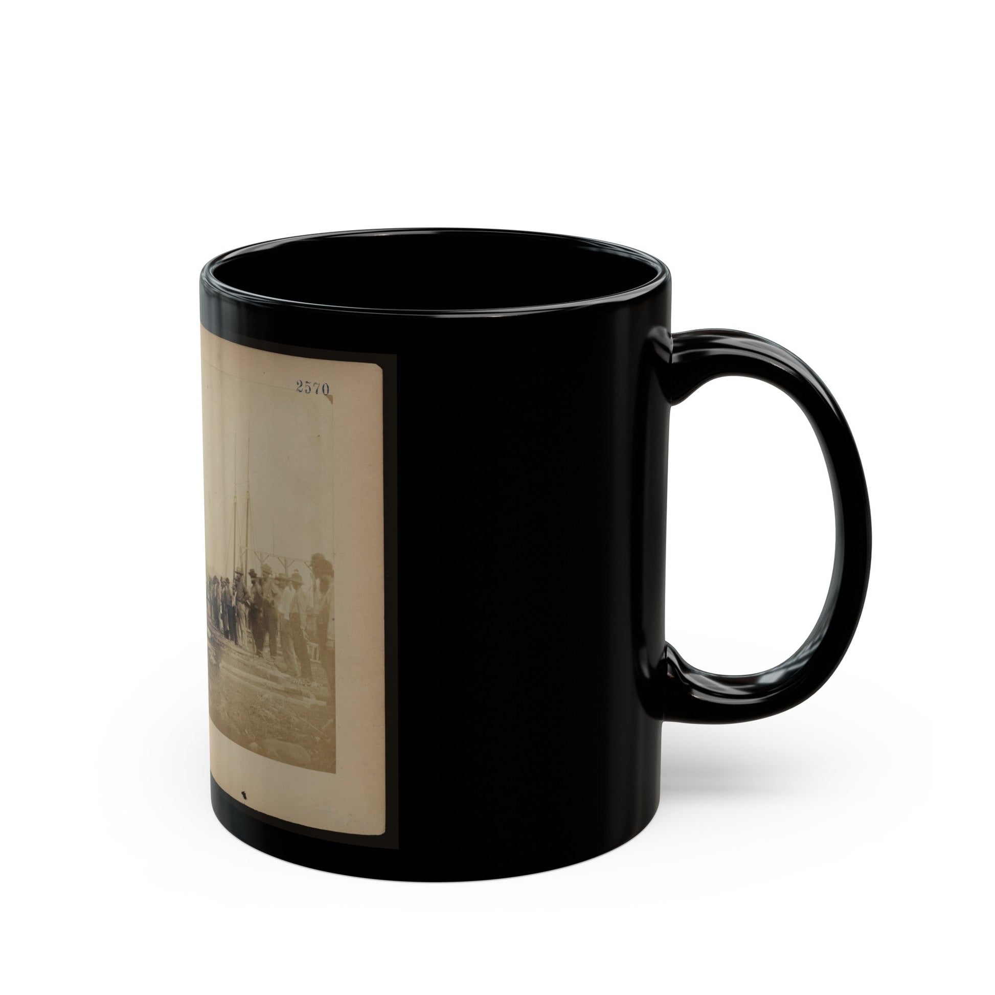 Military Construction In Northern Virginia Men Standing On Potomac River Bank With Blanket Boat Frames Not Yet Assembled (U.S. Civil War) Black Coffee Mug-The Sticker Space