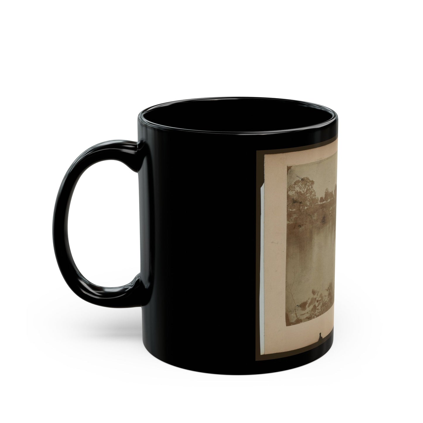 Military Construction In Northern Virginia Raft Of Blanket Boats Ferrying Men Across The Potomac River (U.S. Civil War) Black Coffee Mug-The Sticker Space