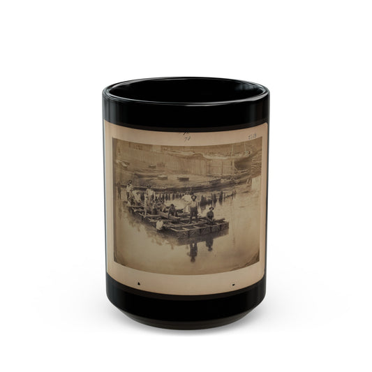 Military Construction In Northern Virginia Raft Of Blanket Boats Ferrying Men And Timber Across The Potomac River (U.S. Civil War) Black Coffee Mug-15oz-The Sticker Space