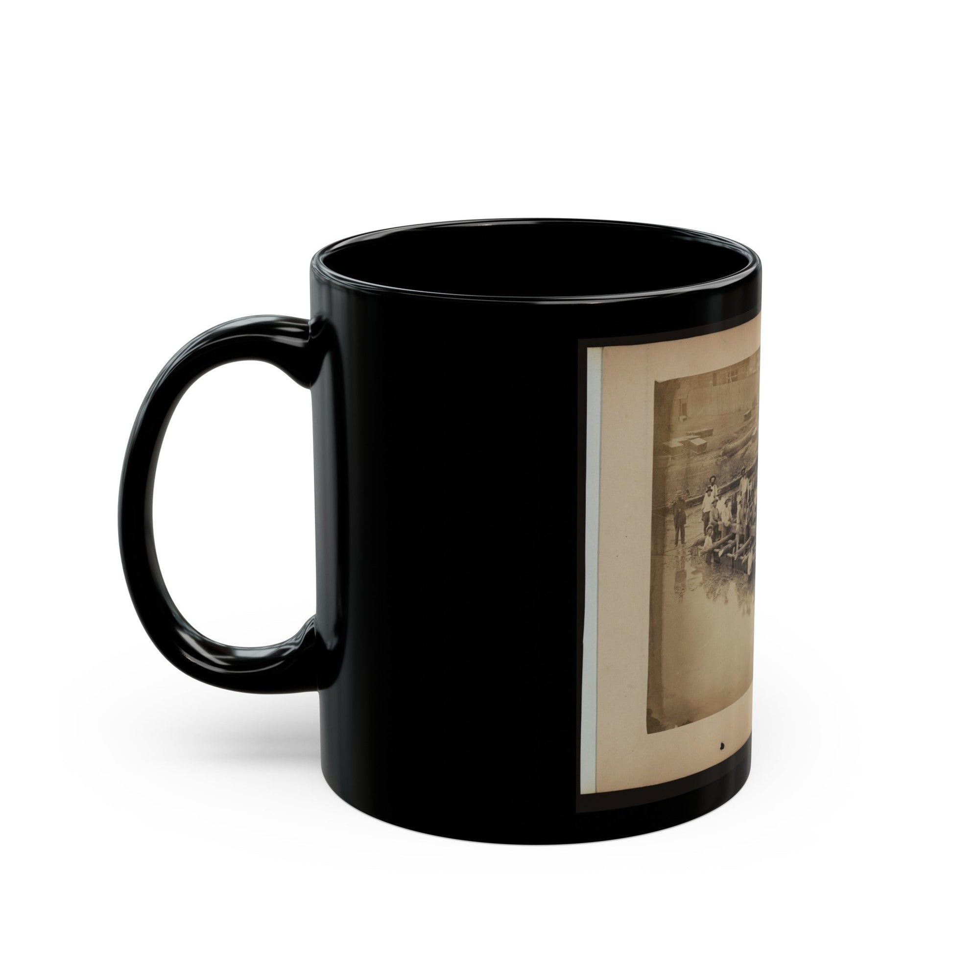 Military Construction In Northern Virginia Raft Of Blanket Boats Ferrying Men And Timber Across The Potomac River (U.S. Civil War) Black Coffee Mug-The Sticker Space