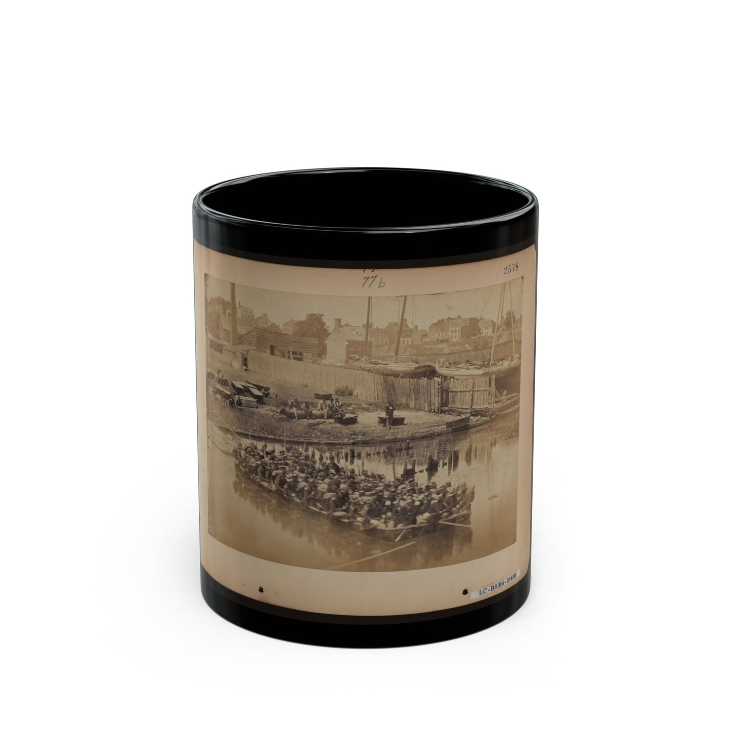 Military Construction In Northern Virginia Raft Of Blanket Boats Ferrying Soldiers Across The Potomac River 001 (U.S. Civil War) Black Coffee Mug-11oz-The Sticker Space