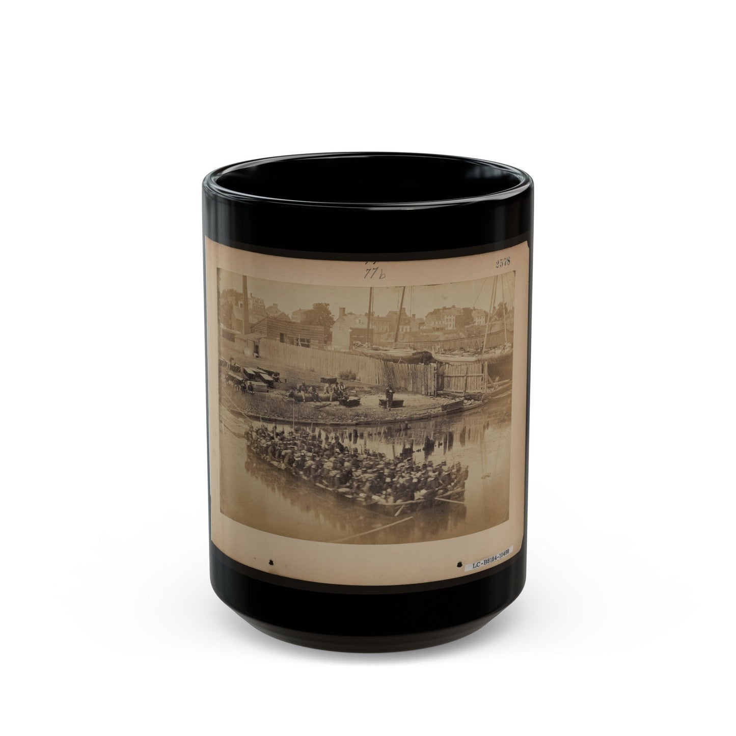 Military Construction In Northern Virginia Raft Of Blanket Boats Ferrying Soldiers Across The Potomac River 001 (U.S. Civil War) Black Coffee Mug-15oz-The Sticker Space