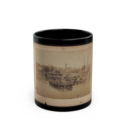 Military Construction In Northern Virginia Raft Of Blanket Boats Ferrying Soldiers Across The Potomac River (U.S. Civil War) Black Coffee Mug-11oz-The Sticker Space