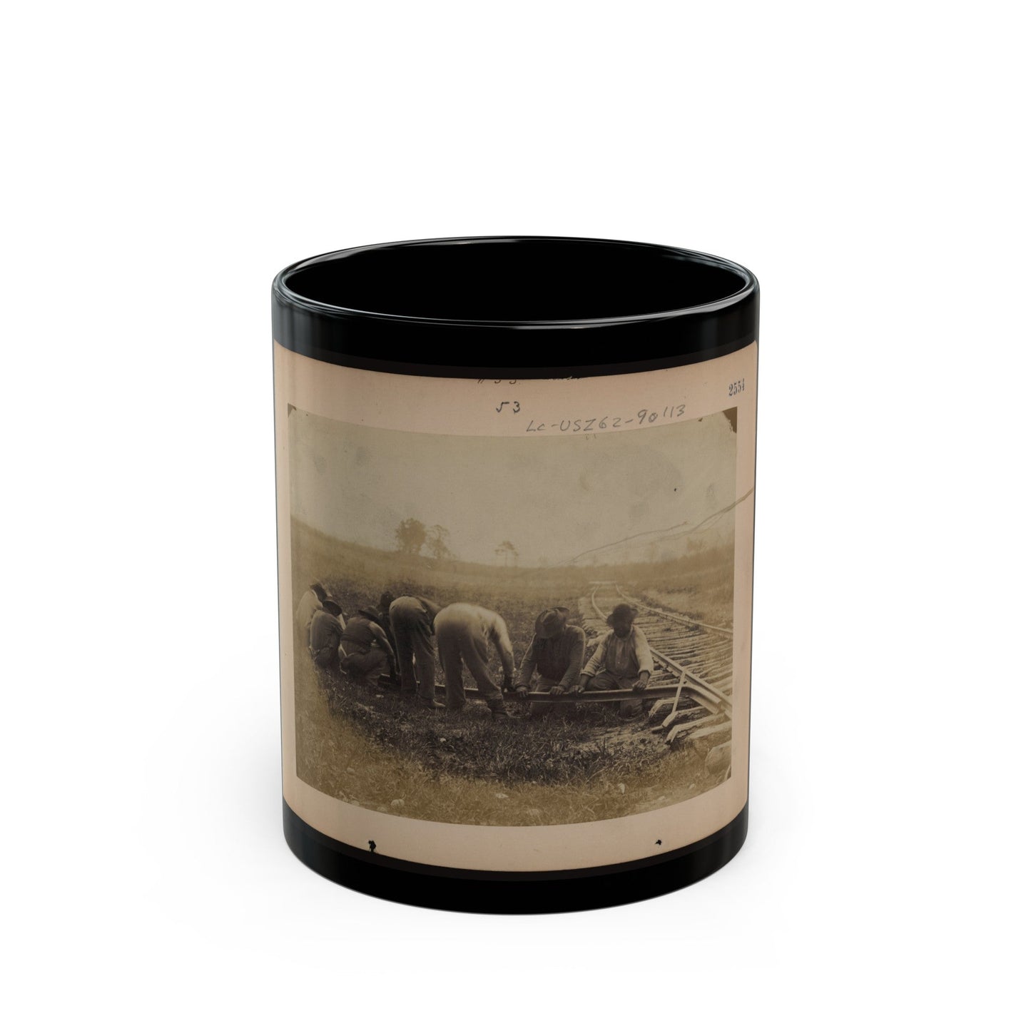 Military Railroad Operations In Northern Virginia African American Laborers Twisting Rail (U.S. Civil War) Black Coffee Mug-11oz-The Sticker Space