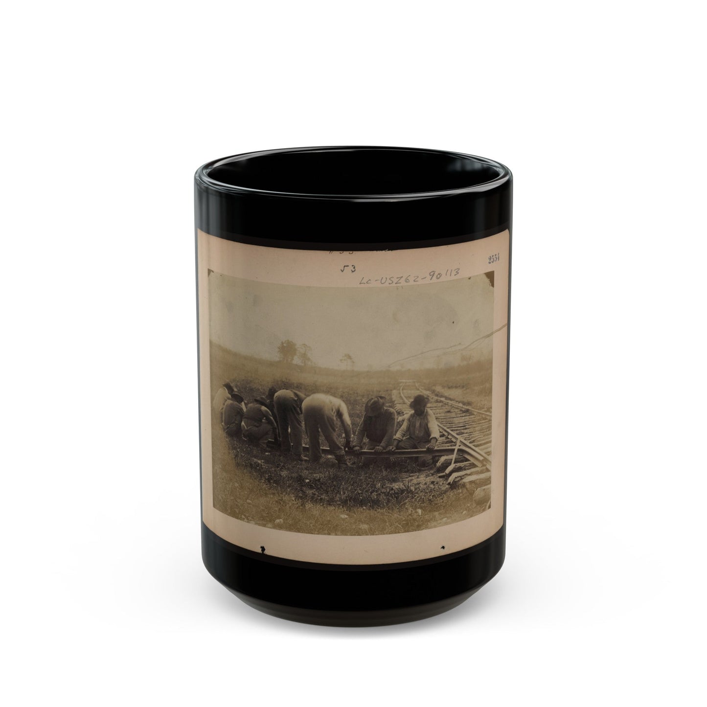 Military Railroad Operations In Northern Virginia African American Laborers Twisting Rail (U.S. Civil War) Black Coffee Mug-15oz-The Sticker Space