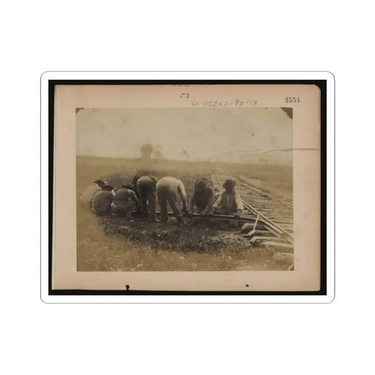 Military Railroad Operations in Northern Virginia  African American Laborers Twisting Rail (U.S. Civil War) STICKER Vinyl Kiss-Cut Decal 2 Inch White - The Sticker Space