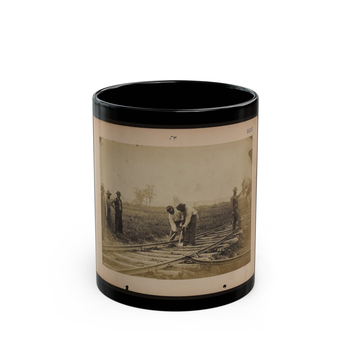 Military Railroad Operations In Northern Virginia African American Laborers Working On Rail (U.S. Civil War) Black Coffee Mug-11oz-The Sticker Space