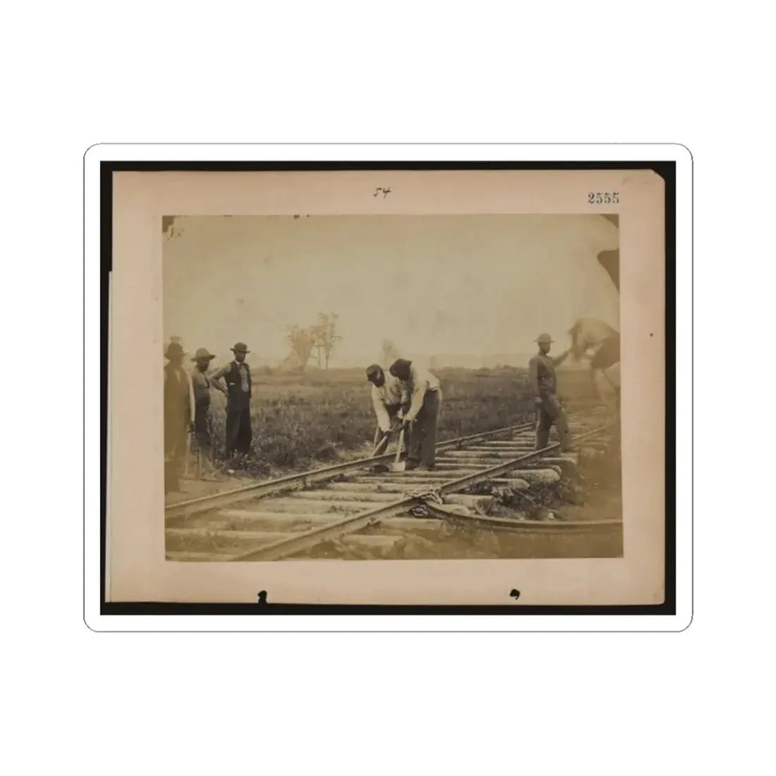 Military Railroad Operations in Northern Virginia  African American Laborers Working on Rail (U.S. Civil War) STICKER Vinyl Kiss-Cut Decal 2 Inch White - The Sticker Space