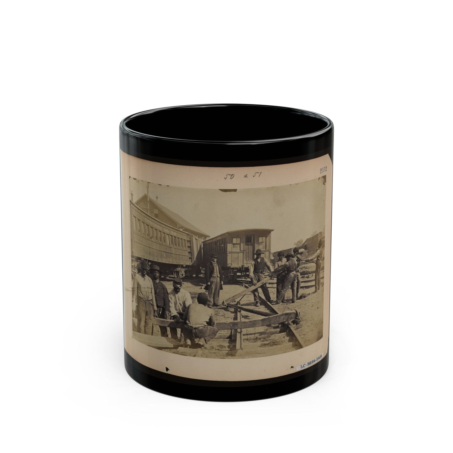 Military Railroad Operations In Northern Virginia Men Using Levers For Loosening Rails (U.S. Civil War) Black Coffee Mug-11oz-The Sticker Space