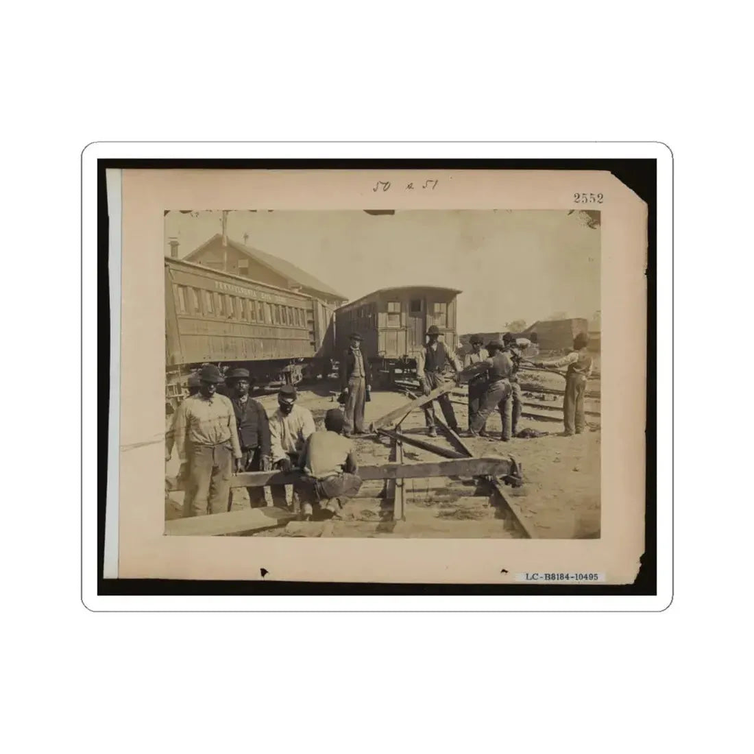 Military Railroad Operations in Northern Virginia  Men Using Levers for Loosening Rails (U.S. Civil War) STICKER Vinyl Kiss-Cut Decal 4 Inch White - The Sticker Space