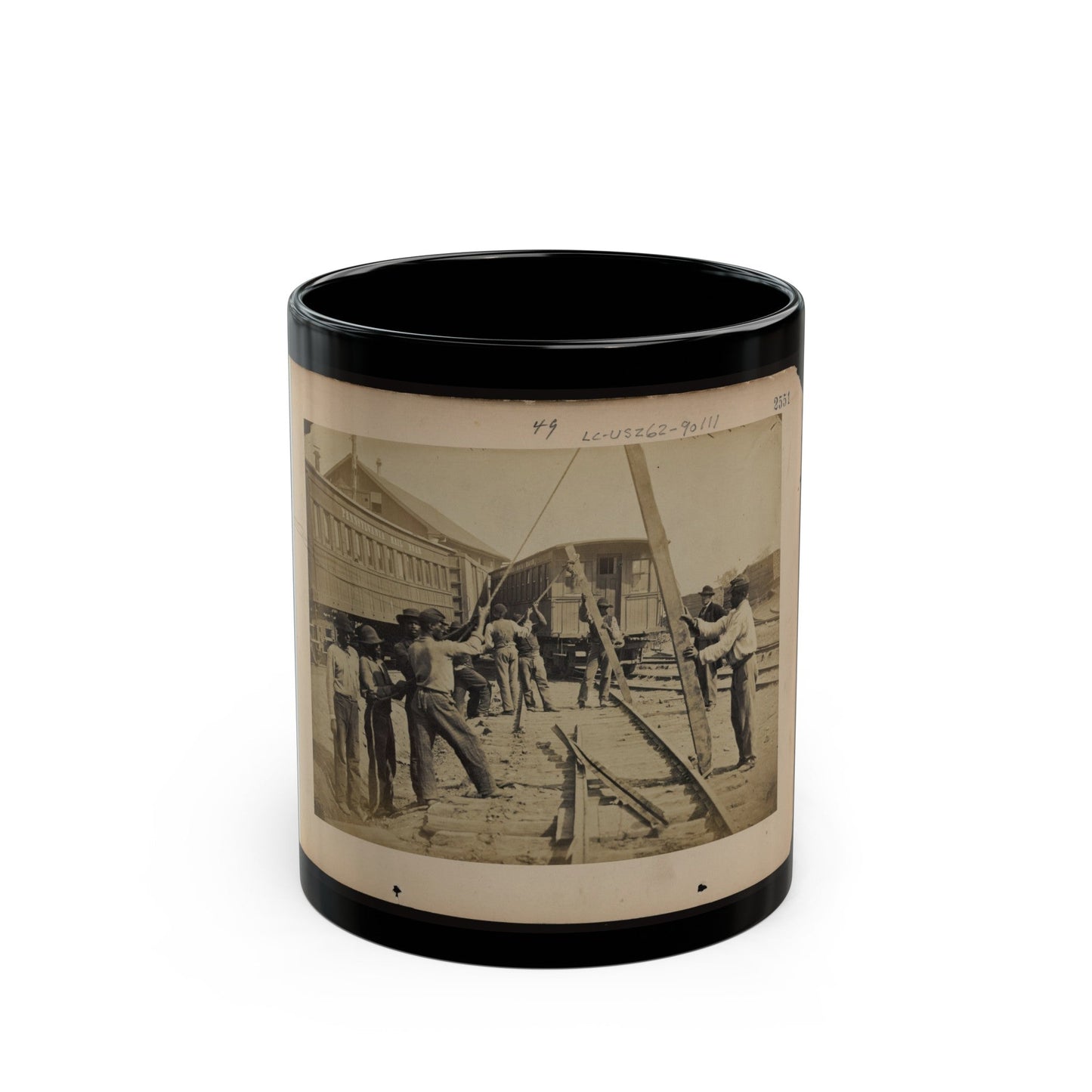 Military Railroad Operations In Northern Virginia Men Using Levers For Loosening Rails(2) (U.S. Civil War) Black Coffee Mug-11oz-The Sticker Space