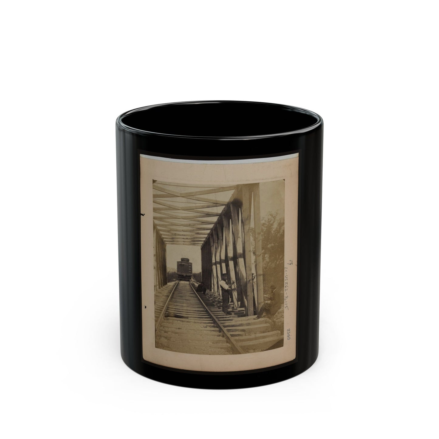 Military Railroad Operations In Northern Virginia Men Working On Bridge (U.S. Civil War) Black Coffee Mug-11oz-The Sticker Space