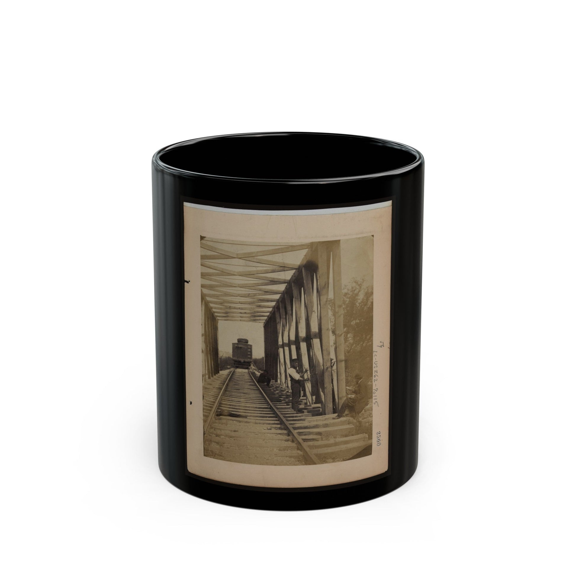 Military Railroad Operations In Northern Virginia Men Working On Bridge (U.S. Civil War) Black Coffee Mug-11oz-The Sticker Space