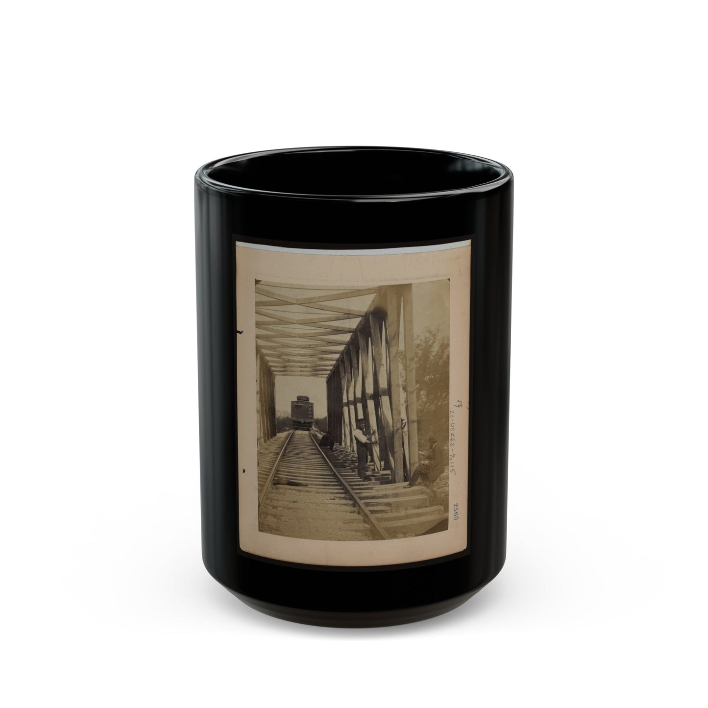 Military Railroad Operations In Northern Virginia Men Working On Bridge (U.S. Civil War) Black Coffee Mug-15oz-The Sticker Space