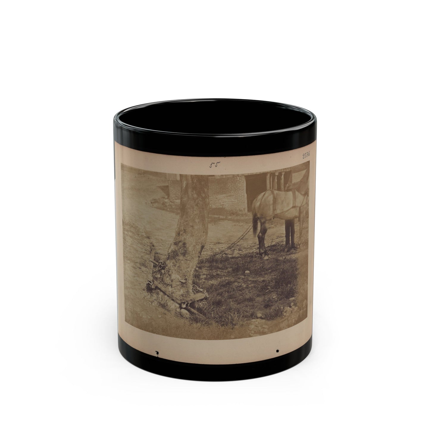 Military Railroad Operations In Northern Virginia Pieces Of Rail And Wood Chained Around A Tree (U.S. Civil War) Black Coffee Mug-11oz-The Sticker Space