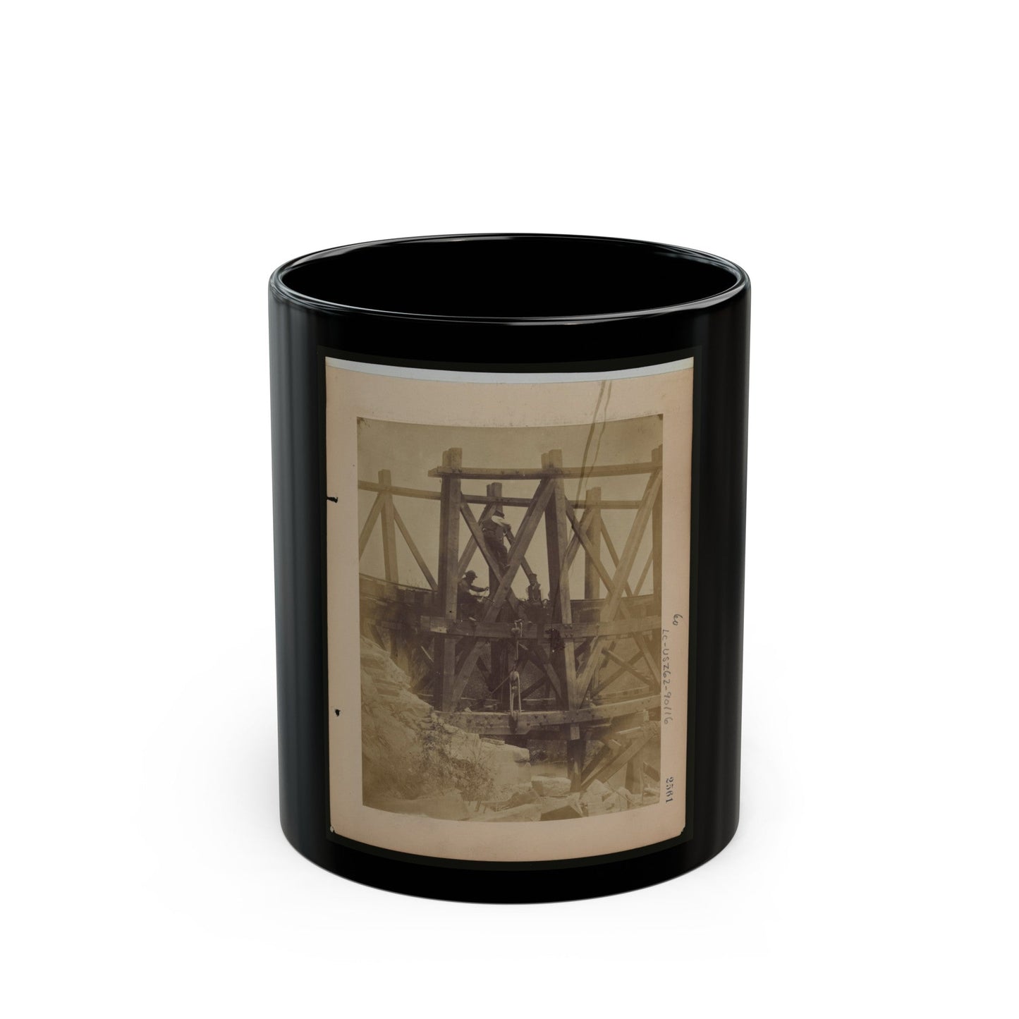 Military Railroad Operations In Northern Virginia Two Men Boring Holes In Bridge Trestles And Man With Haupt's Torpedo (U.S. Civil War) Black Coffee Mug-11oz-The Sticker Space