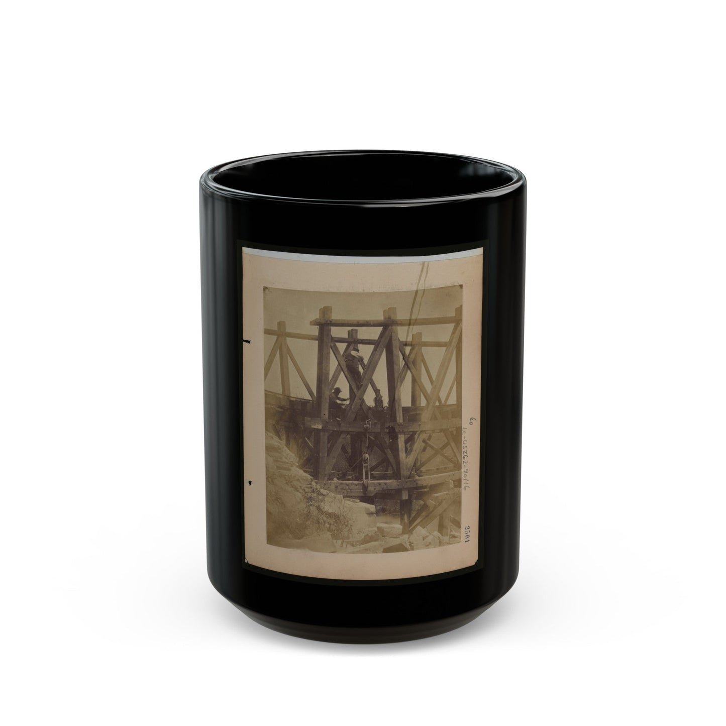 Military Railroad Operations In Northern Virginia Two Men Boring Holes In Bridge Trestles And Man With Haupt's Torpedo (U.S. Civil War) Black Coffee Mug-15oz-The Sticker Space