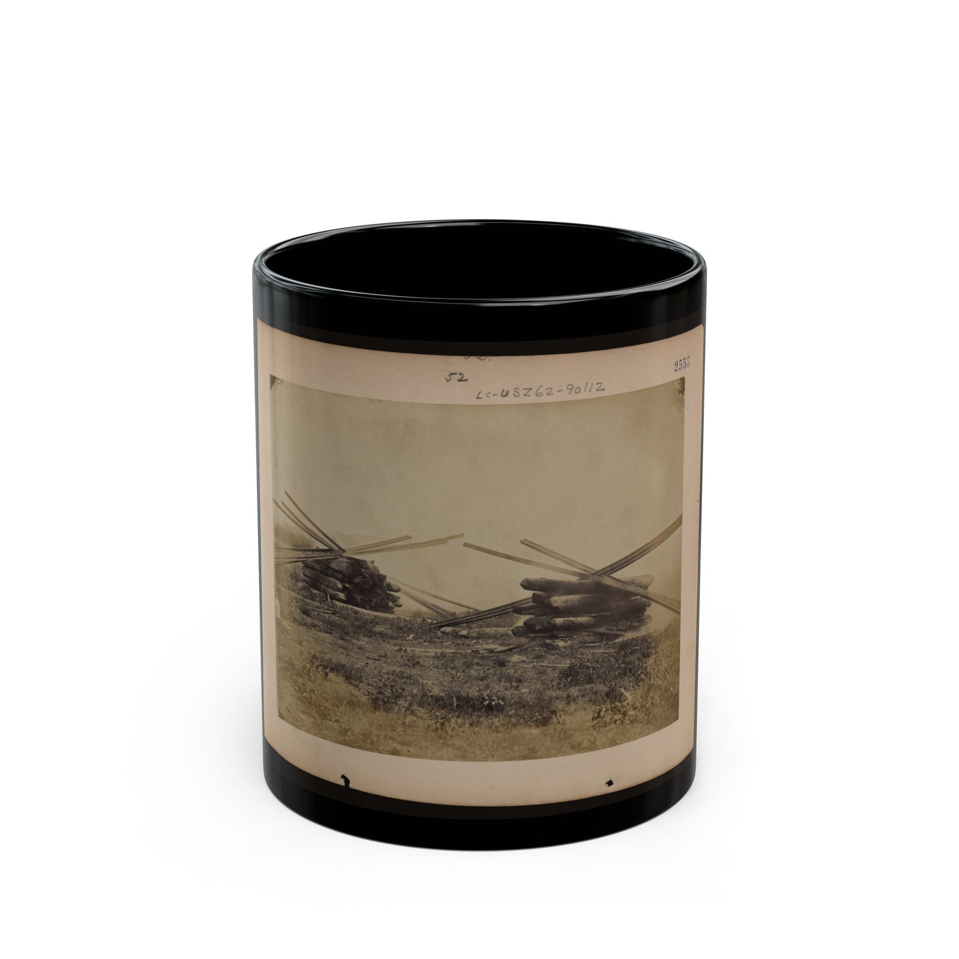 Military Railroad Operations In Northern Virginia Two Piles Of Rails And Wooden Ties (U.S. Civil War) Black Coffee Mug-11oz-The Sticker Space