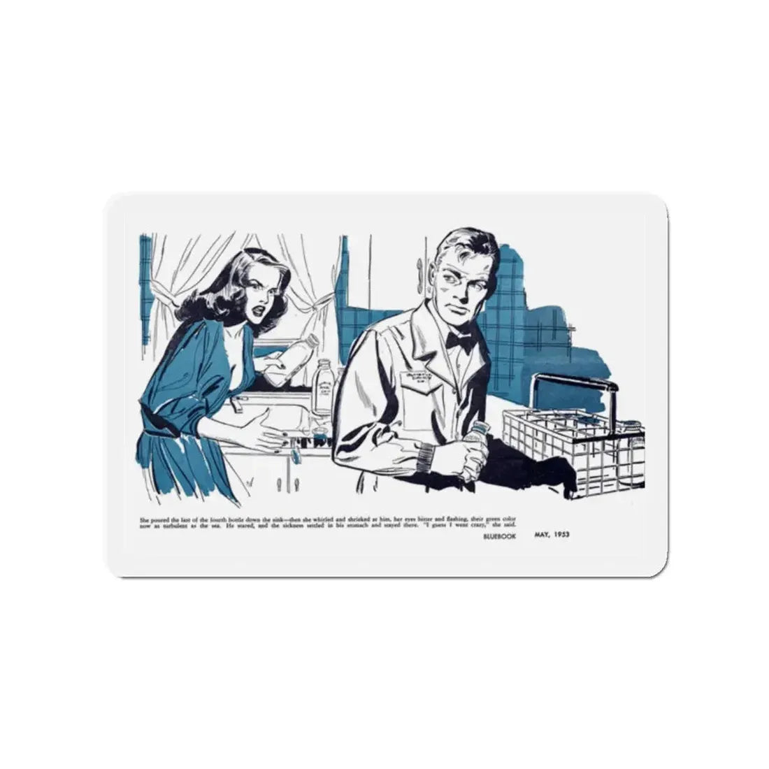 Milk Run (2), Bluebook, May 1953 (Magazine Illustration) Refrigerator Magnet 2 Inch - The Sticker Space