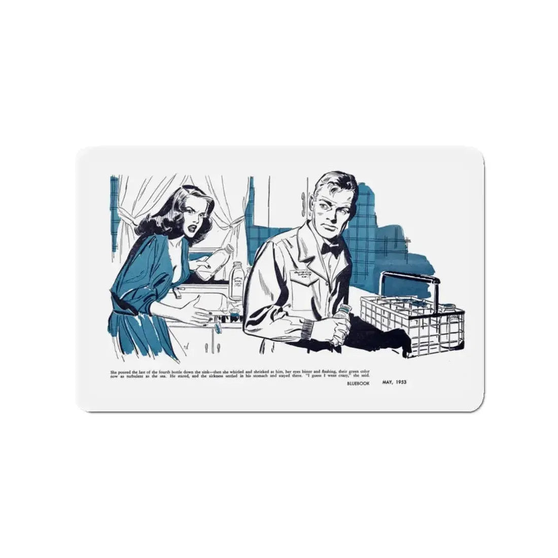 Milk Run (2), Bluebook, May 1953 (Magazine Illustration) Refrigerator Magnet 3 Inch - The Sticker Space