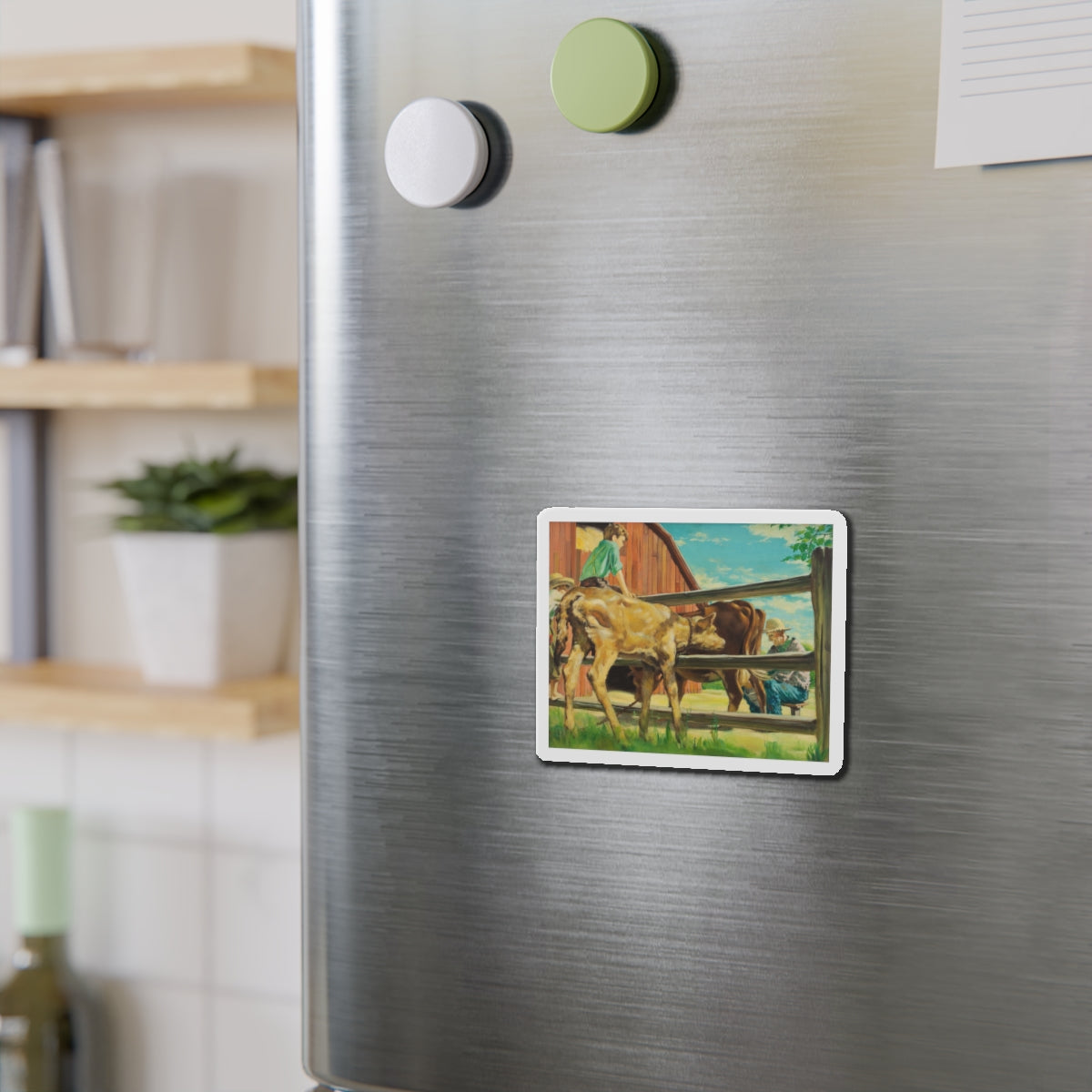 Milking the Cow (Magazine Illustration) Refrigerator Magnet-The Sticker Space