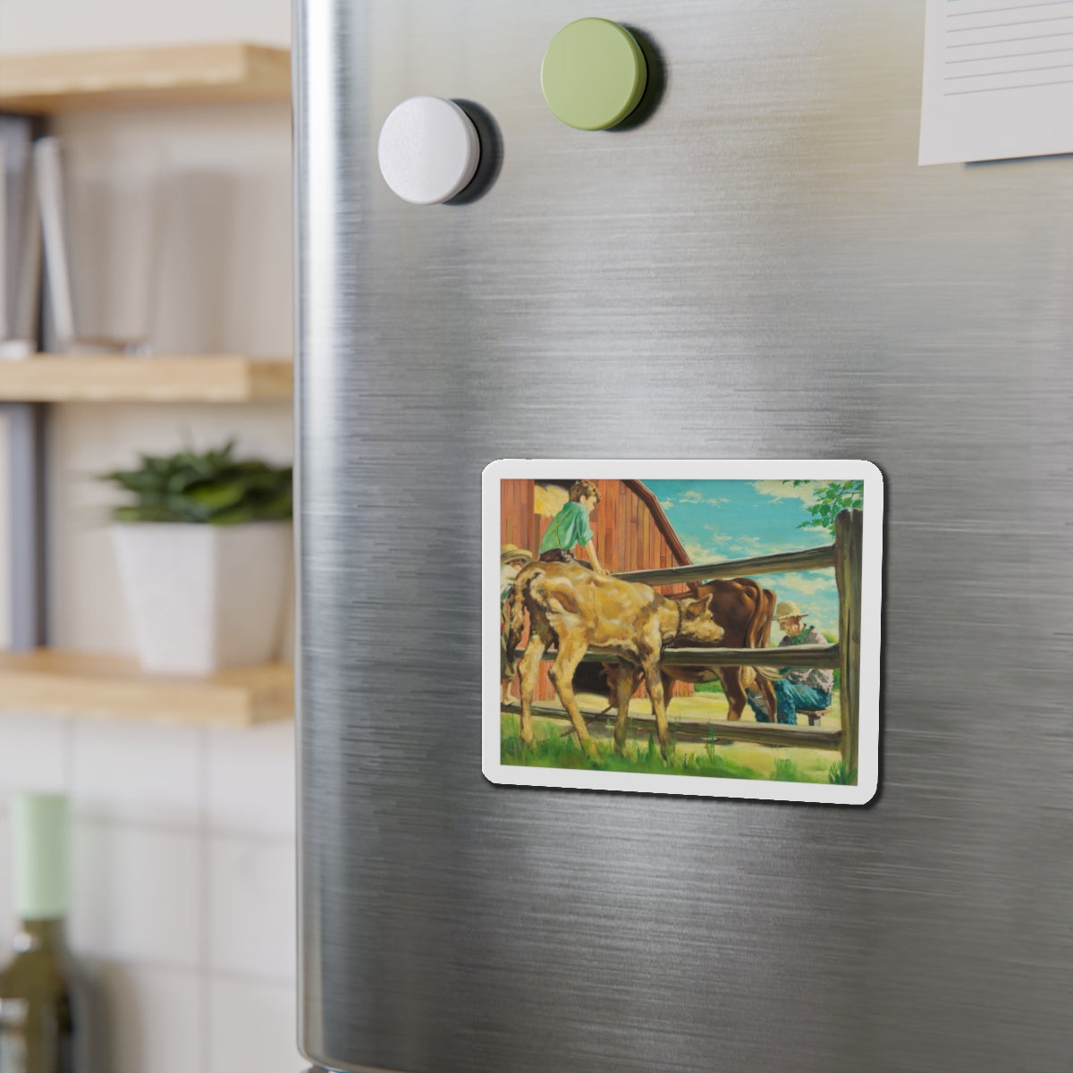 Milking the Cow (Magazine Illustration) Refrigerator Magnet-The Sticker Space