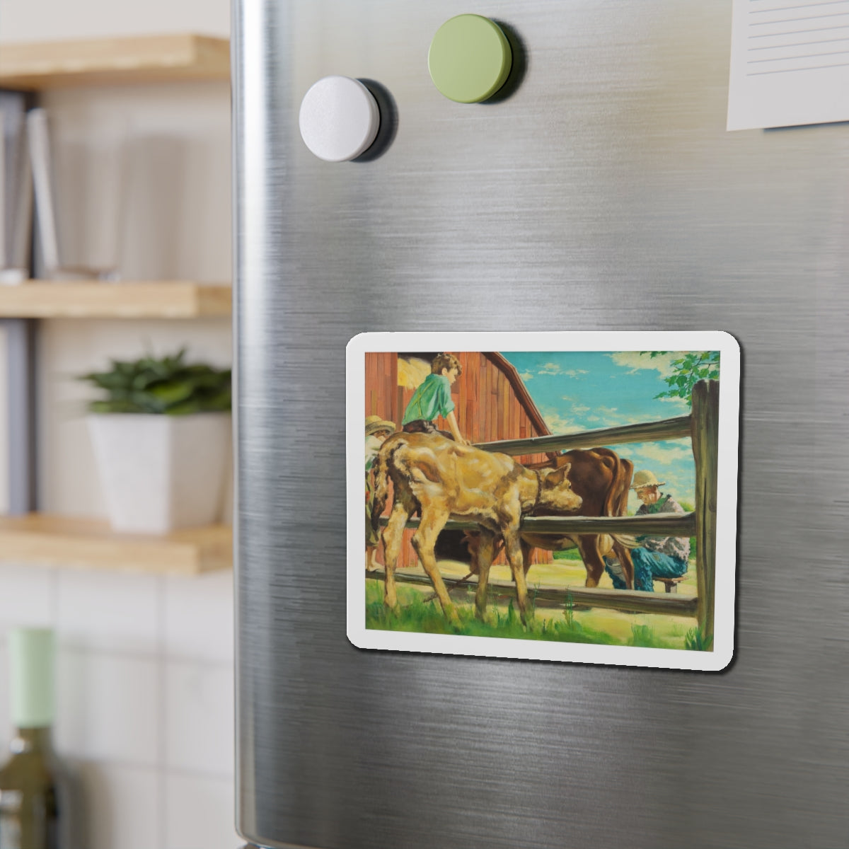 Milking the Cow (Magazine Illustration) Refrigerator Magnet-The Sticker Space