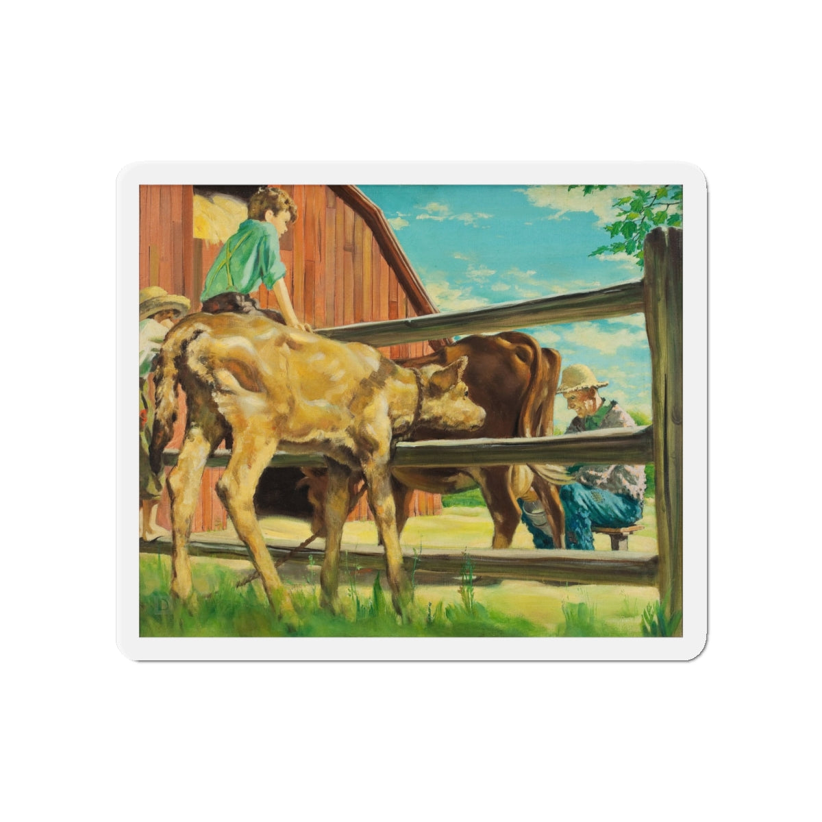 Milking the Cow (Magazine Illustration) Refrigerator Magnet-4" x 4"-The Sticker Space