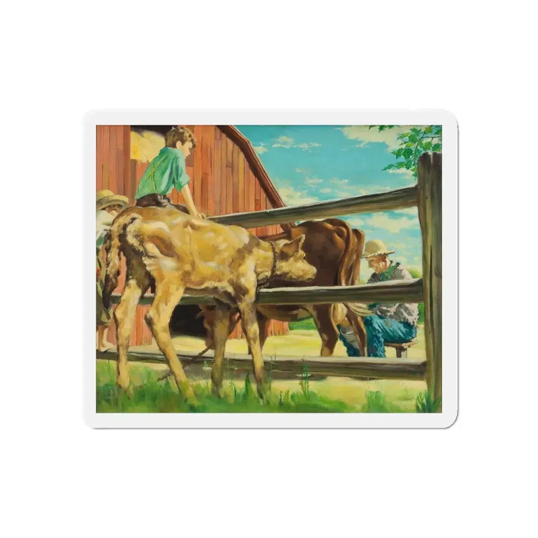 Milking the Cow (Magazine Illustration) Refrigerator Magnet 6 Inch - The Sticker Space