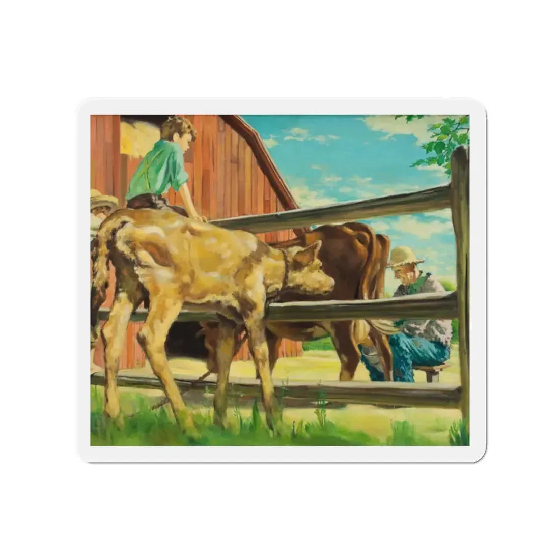 Milking the Cow (Magazine Illustration) Refrigerator Magnet - The Sticker Space