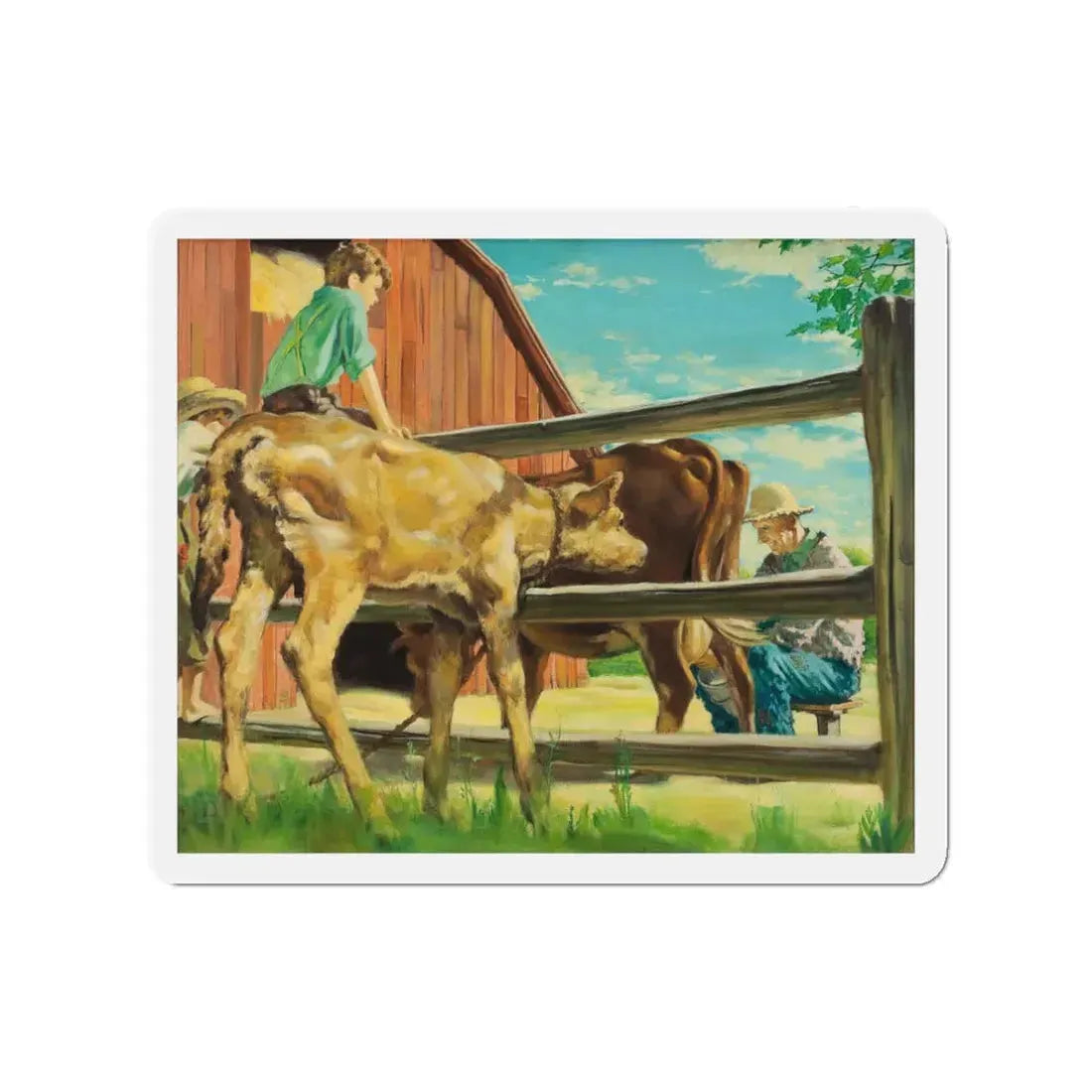 Milking the Cow (Magazine Illustration) Refrigerator Magnet - The Sticker Space