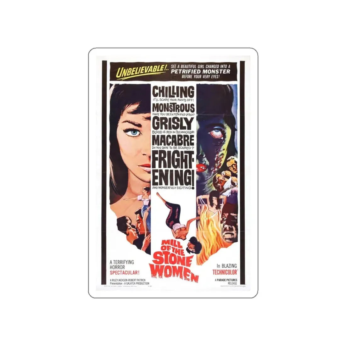 MILL OF THE STONE WOMEN 1960 Movie Poster STICKER Vinyl Die-Cut Decal 4 Inch - The Sticker Space