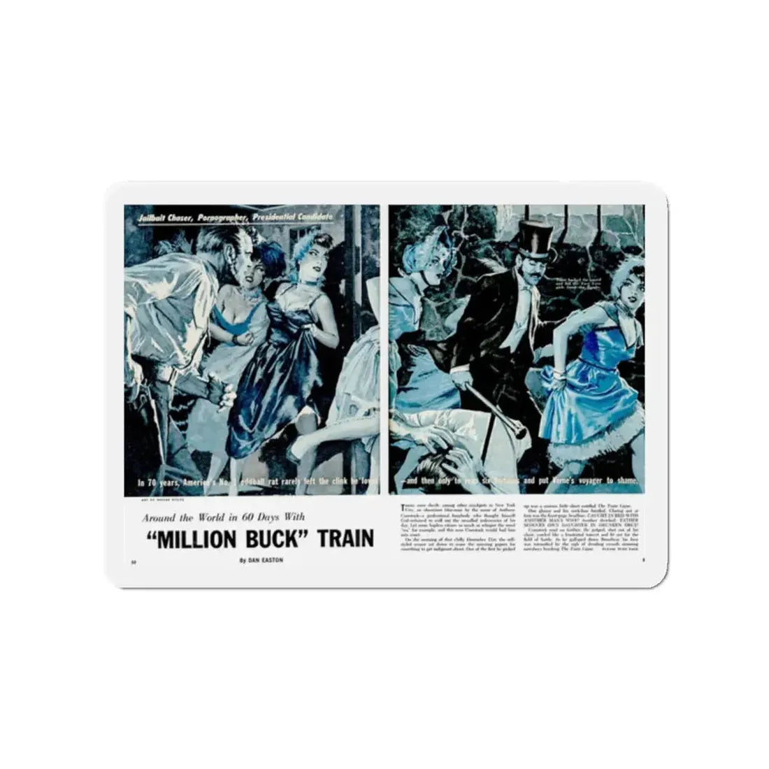 Million Buck Train, Real Adventure, January 1961 (Magazine Illustration) Refrigerator Magnet 2 Inch - The Sticker Space