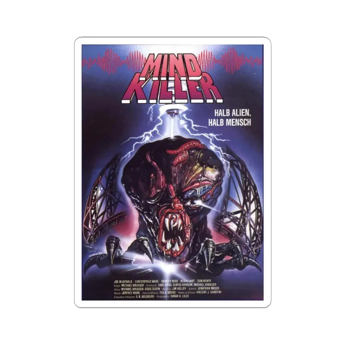 MIND KILLER 1987 Movie Poster - STICKER Vinyl Kiss-Cut Decal 3 Inch White - The Sticker Space