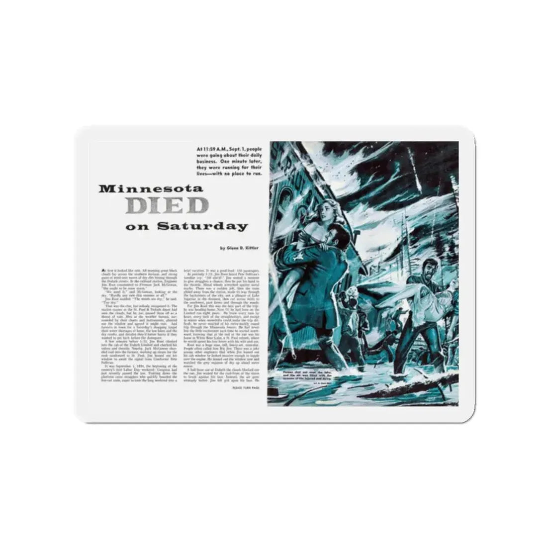 Minnesota Died on Saturday, For Men Only, February 1959 (Magazine Illustration) Refrigerator Magnet 2 Inch - The Sticker Space
