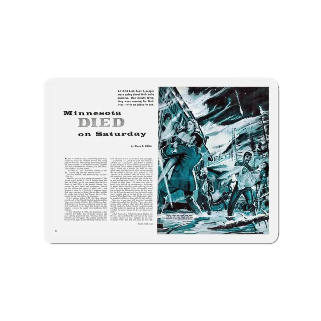 Minnesota Died on Saturday, For Men Only, February 1959 (Magazine Illustration) Refrigerator Magnet - The Sticker Space