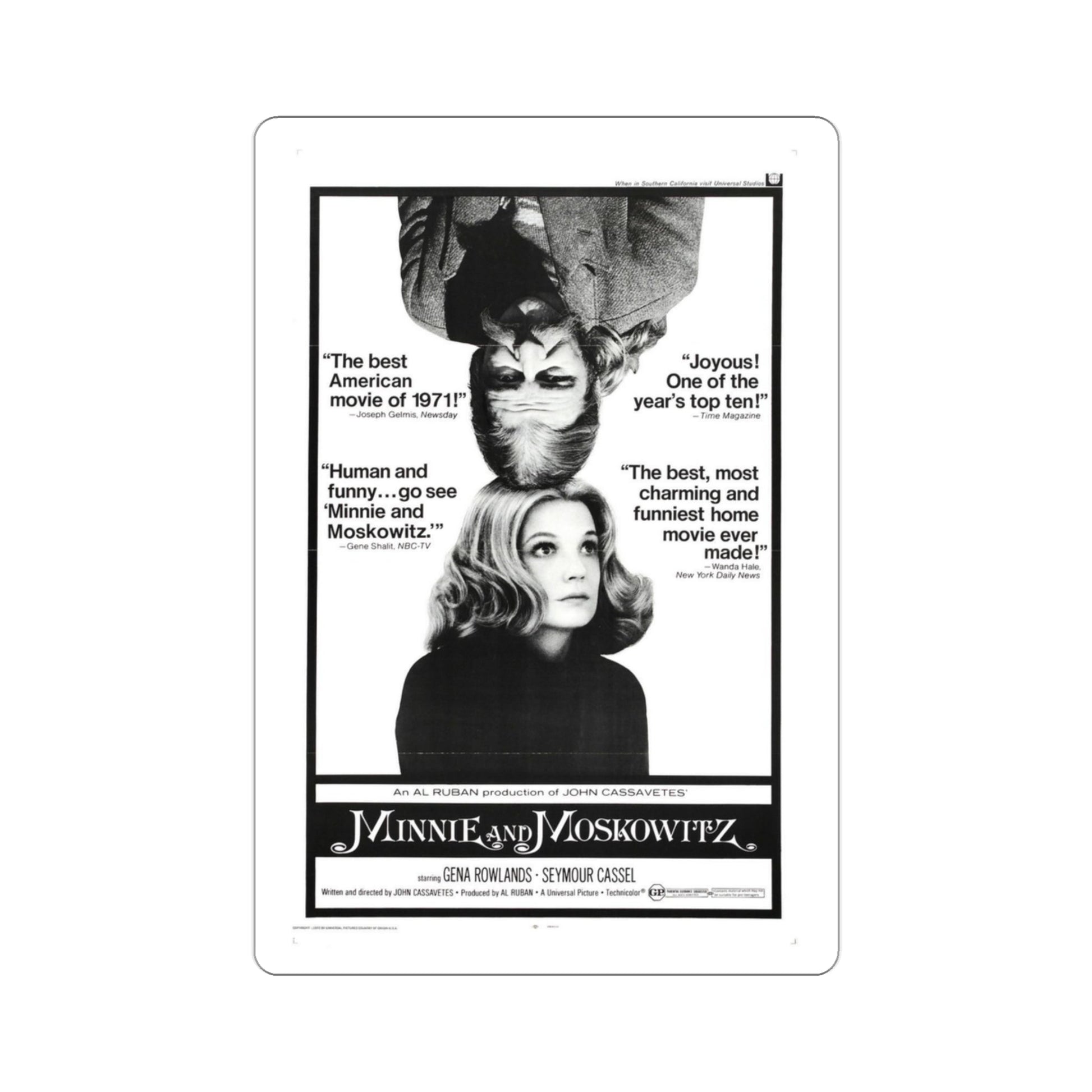 Minnie and Moskowitz 1971 Movie Poster STICKER Vinyl Die-Cut Decal-3 Inch-The Sticker Space