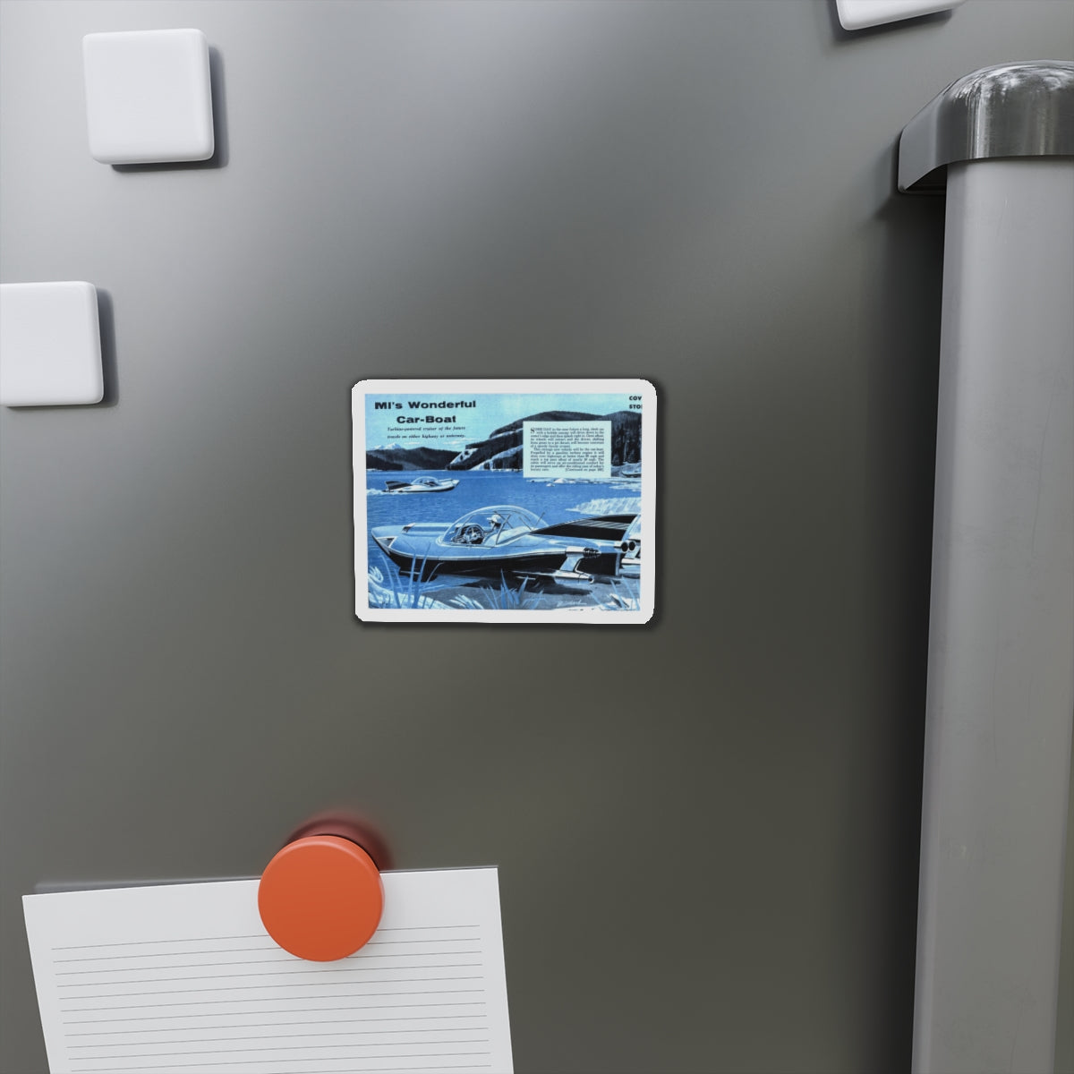 MI's Wonderful Car-Boat (Magazine Illustration) Refrigerator Magnet-The Sticker Space