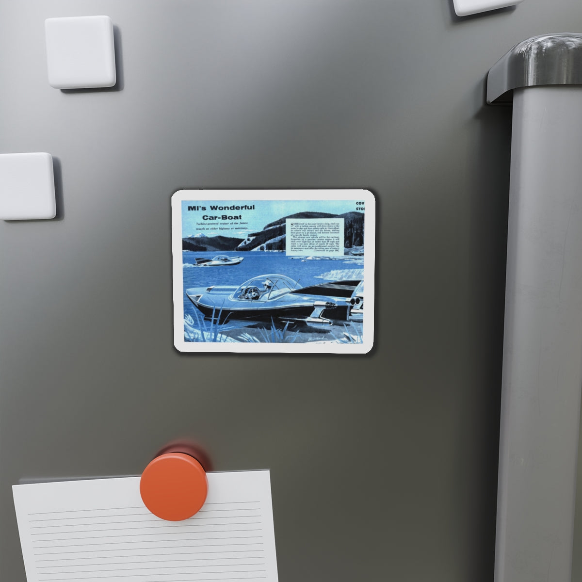 MI's Wonderful Car-Boat (Magazine Illustration) Refrigerator Magnet-The Sticker Space