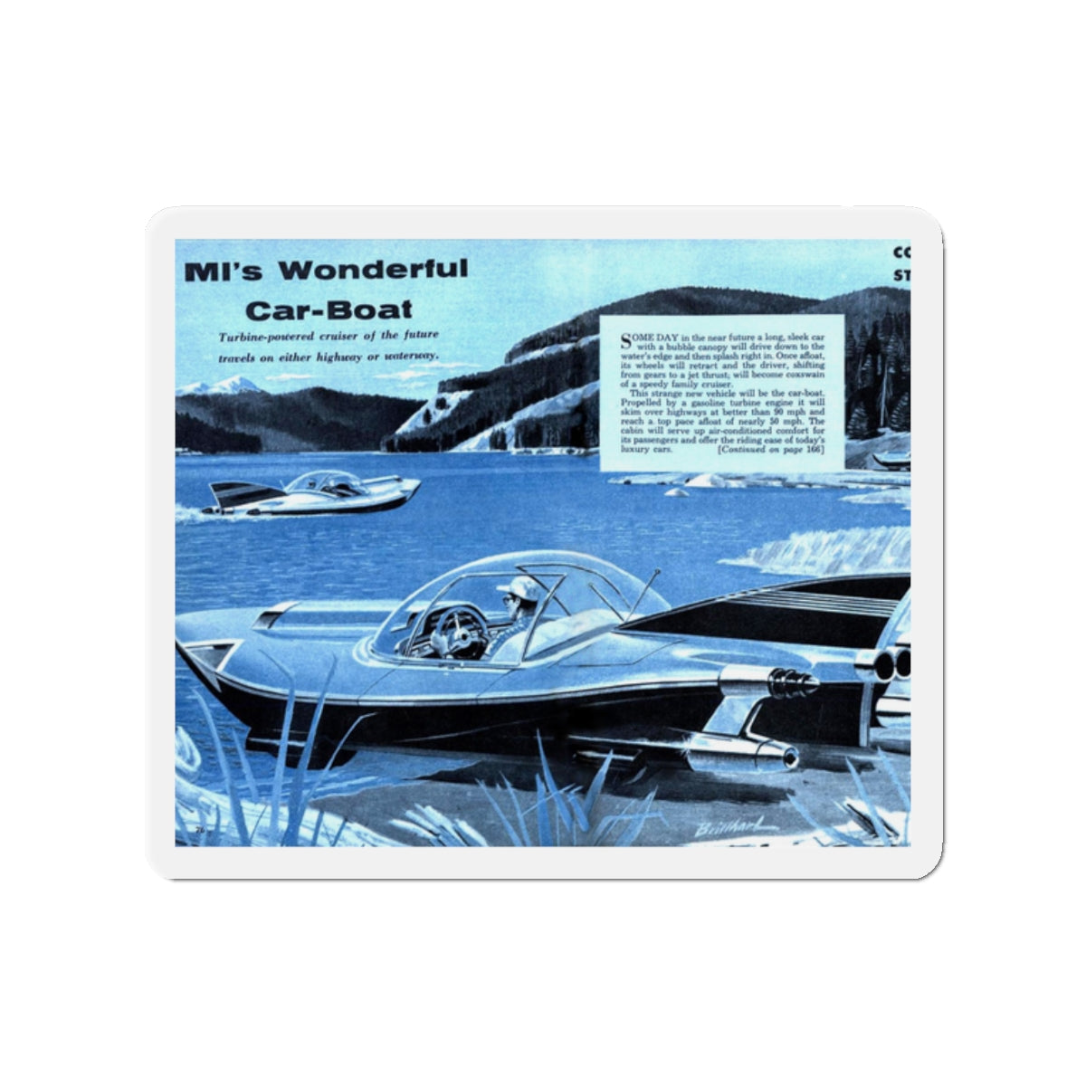 MI's Wonderful Car-Boat (Magazine Illustration) Refrigerator Magnet-2" x 2"-The Sticker Space